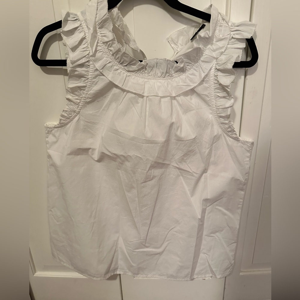 White J Crew Ruffle Neck Tank Blouse Sz Small